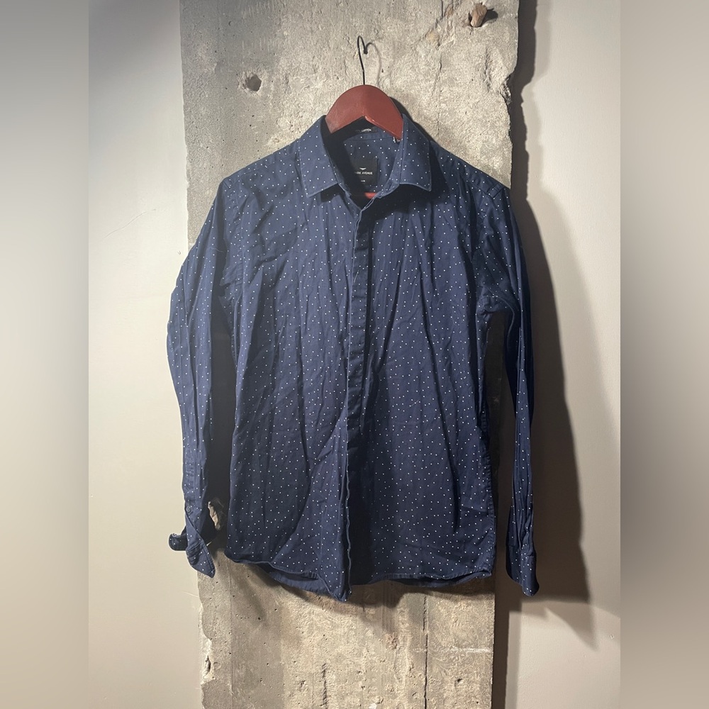 Avenue Dark Blue Patterned Button Down Shirt